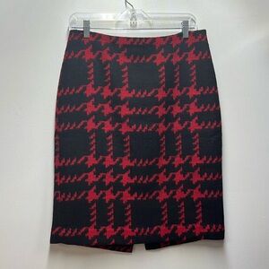 Talbots Black Red Houndstooth Wool Blend Winter Holiday Pencil Skirt Sz 8 Career